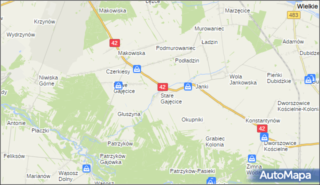 mapa Stare Gajęcice, Stare Gajęcice na mapie Targeo