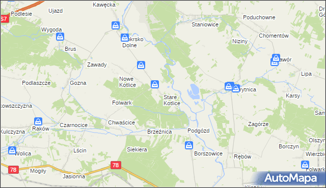 mapa Stare Kotlice, Stare Kotlice na mapie Targeo