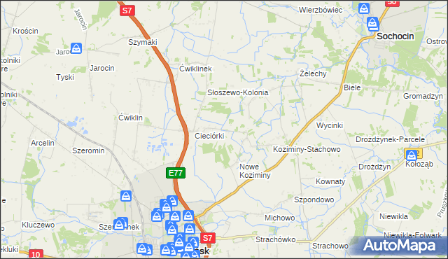 mapa Stare Koziminy, Stare Koziminy na mapie Targeo