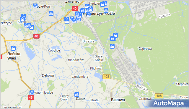 mapa Stare Koźle, Stare Koźle na mapie Targeo