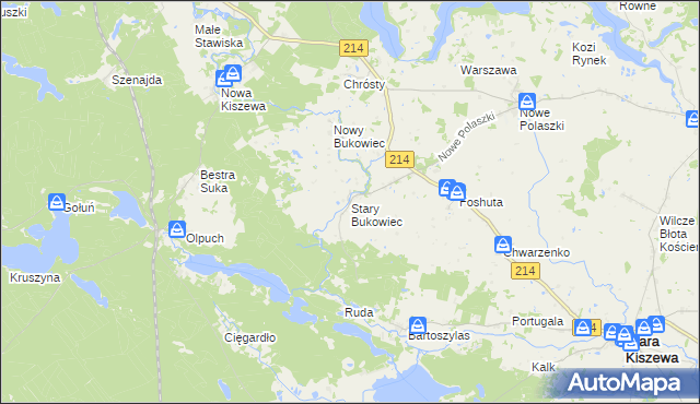 mapa Stary Bukowiec gmina Stara Kiszewa, Stary Bukowiec gmina Stara Kiszewa na mapie Targeo