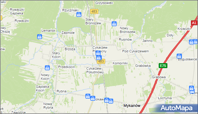 mapa Stary Cykarzew, Stary Cykarzew na mapie Targeo