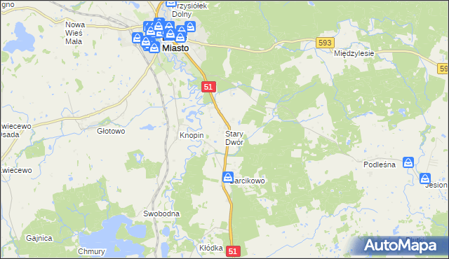 mapa Stary Dwór gmina Dobre Miasto, Stary Dwór gmina Dobre Miasto na mapie Targeo
