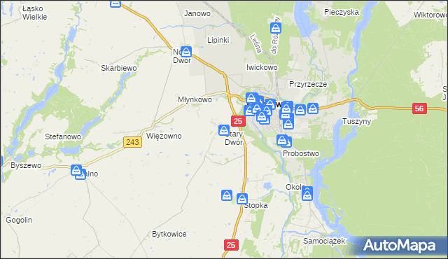 mapa Stary Dwór gmina Koronowo, Stary Dwór gmina Koronowo na mapie Targeo