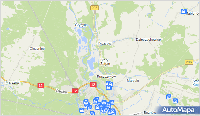 mapa Stary Żagań, Stary Żagań na mapie Targeo