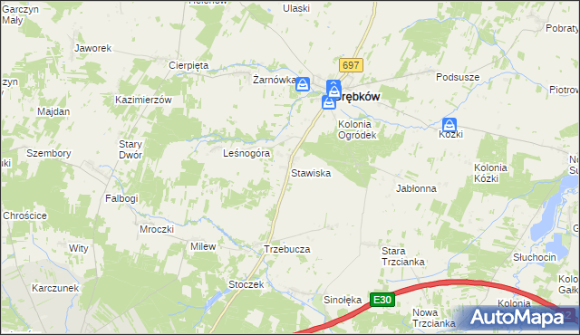 mapa Stawiska gmina Grębków, Stawiska gmina Grębków na mapie Targeo