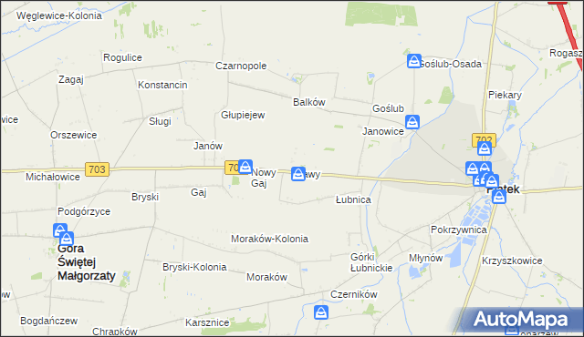 mapa Stawy gmina Góra Świętej Małgorzaty, Stawy gmina Góra Świętej Małgorzaty na mapie Targeo
