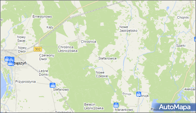 mapa Stefanowice gmina Zbąszyń, Stefanowice gmina Zbąszyń na mapie Targeo