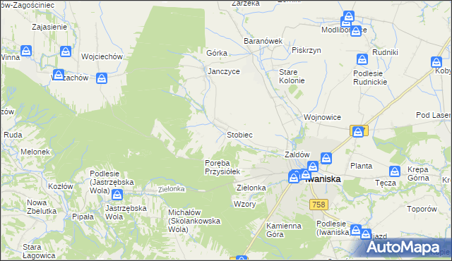 mapa Stobiec gmina Iwaniska, Stobiec gmina Iwaniska na mapie Targeo