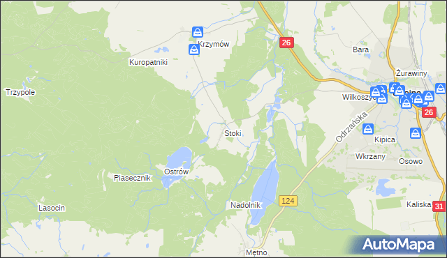 mapa Stoki gmina Chojna, Stoki gmina Chojna na mapie Targeo