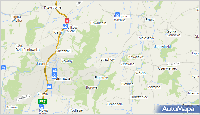 mapa Strachów gmina Kondratowice, Strachów gmina Kondratowice na mapie Targeo