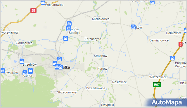 mapa Strachów gmina Sobótka, Strachów gmina Sobótka na mapie Targeo