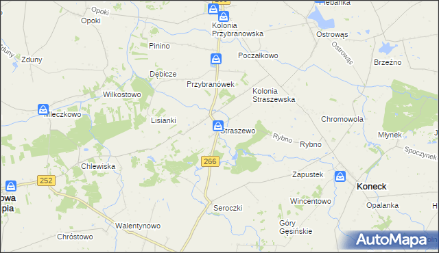 mapa Straszewo gmina Koneck, Straszewo gmina Koneck na mapie Targeo
