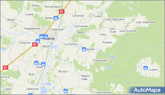 mapa Straszów gmina Rozprza, Straszów gmina Rozprza na mapie Targeo