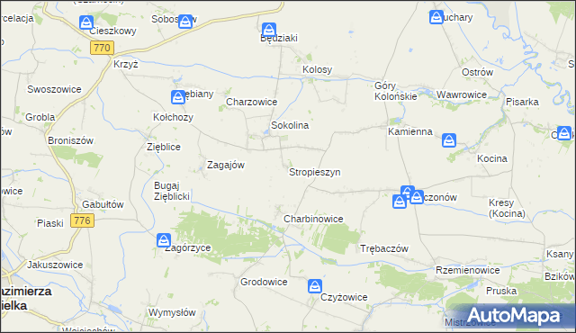 mapa Stropieszyn gmina Czarnocin, Stropieszyn gmina Czarnocin na mapie Targeo