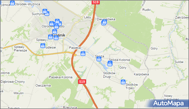 mapa Stróża gmina Kraśnik, Stróża gmina Kraśnik na mapie Targeo