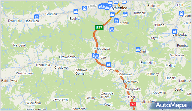 mapa Stróża gmina Pcim, Stróża gmina Pcim na mapie Targeo