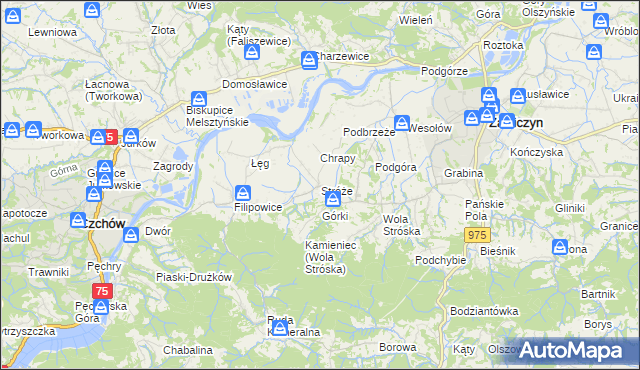 mapa Stróże gmina Zakliczyn, Stróże gmina Zakliczyn na mapie Targeo