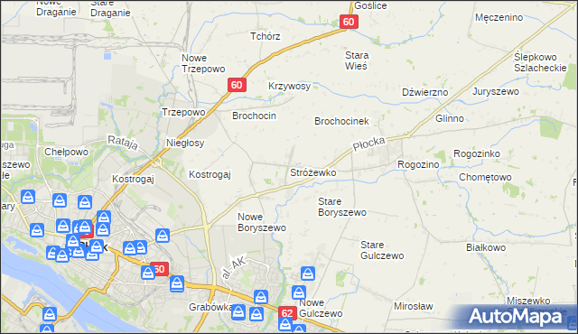mapa Stróżewko gmina Radzanowo, Stróżewko gmina Radzanowo na mapie Targeo