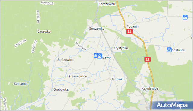 mapa Stróżewo gmina Chodzież, Stróżewo gmina Chodzież na mapie Targeo