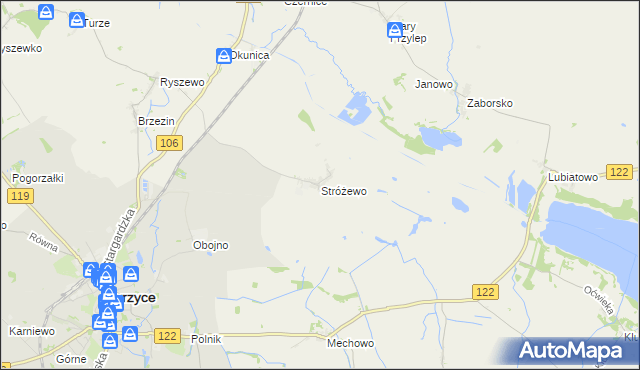 mapa Stróżewo gmina Pyrzyce, Stróżewo gmina Pyrzyce na mapie Targeo