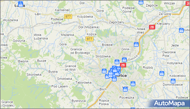 mapa Stróżówka, Stróżówka na mapie Targeo
