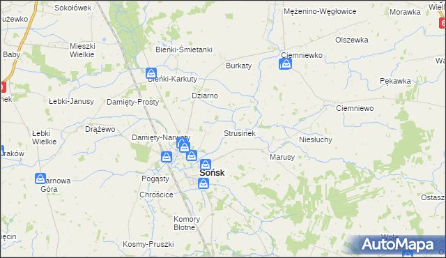 mapa Strusinek, Strusinek na mapie Targeo
