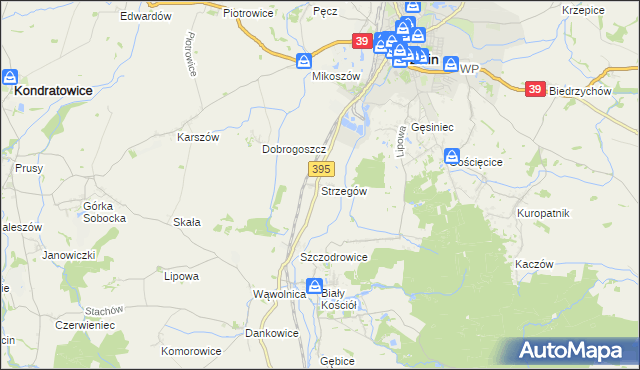 mapa Strzegów gmina Strzelin, Strzegów gmina Strzelin na mapie Targeo