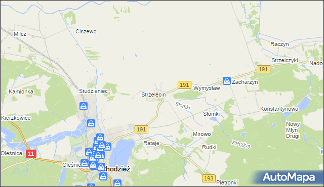 mapa Strzelce gmina Chodzież, Strzelce gmina Chodzież na mapie Targeo