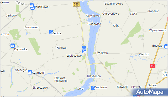 mapa Strzelce gmina Mogilno, Strzelce gmina Mogilno na mapie Targeo
