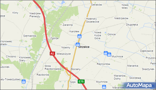 mapa Strzelce powiat kutnowski, Strzelce powiat kutnowski na mapie Targeo