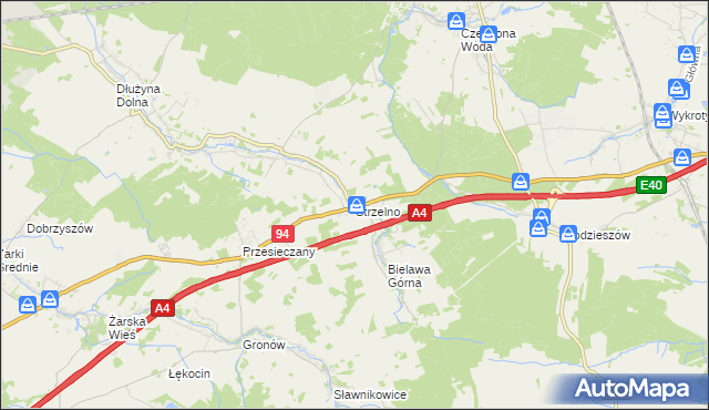 mapa Strzelno gmina Pieńsk, Strzelno gmina Pieńsk na mapie Targeo