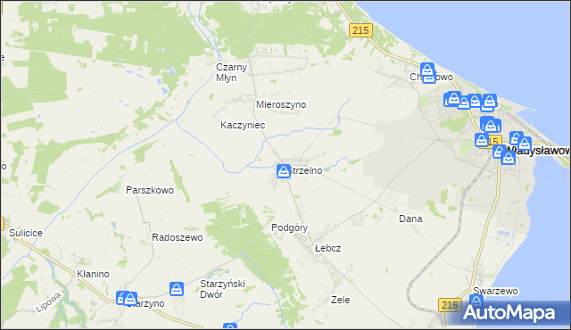 mapa Strzelno gmina Puck, Strzelno gmina Puck na mapie Targeo