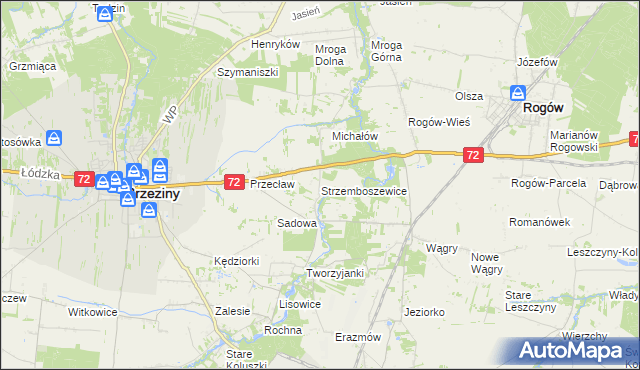 mapa Strzemboszewice, Strzemboszewice na mapie Targeo