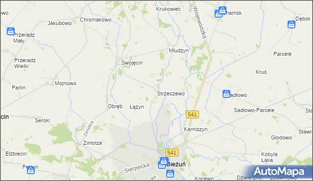 mapa Strzeszewo gmina Bieżuń, Strzeszewo gmina Bieżuń na mapie Targeo