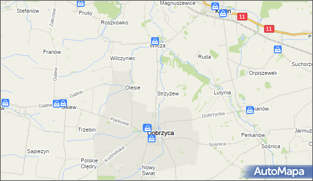 mapa Strzyżew gmina Dobrzyca, Strzyżew gmina Dobrzyca na mapie Targeo