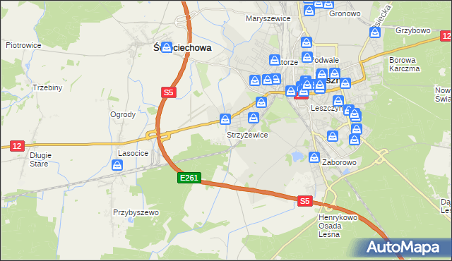 mapa Strzyżewice gmina Święciechowa, Strzyżewice gmina Święciechowa na mapie Targeo