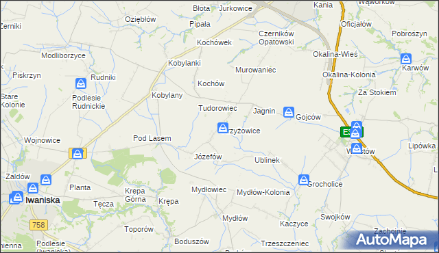 mapa Strzyżowice gmina Opatów, Strzyżowice gmina Opatów na mapie Targeo