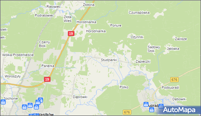 mapa Studzianki gmina Wasilków, Studzianki gmina Wasilków na mapie Targeo