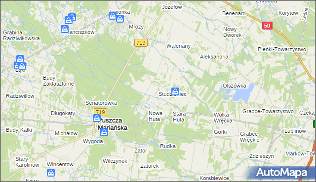 mapa Studzieniec gmina Puszcza Mariańska, Studzieniec gmina Puszcza Mariańska na mapie Targeo