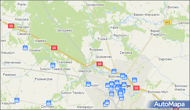 mapa Studzieniec gmina Sierpc, Studzieniec gmina Sierpc na mapie Targeo