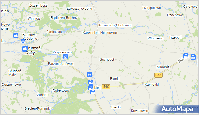 mapa Suchodół gmina Brudzeń Duży, Suchodół gmina Brudzeń Duży na mapie Targeo