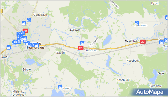 mapa Suliszewo gmina Drawsko Pomorskie, Suliszewo gmina Drawsko Pomorskie na mapie Targeo
