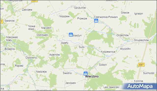 mapa Sulki gmina Wierzbno, Sulki gmina Wierzbno na mapie Targeo