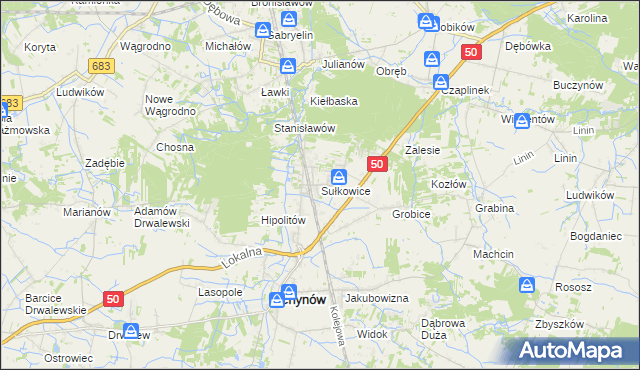 mapa Sułkowice gmina Chynów, Sułkowice gmina Chynów na mapie Targeo