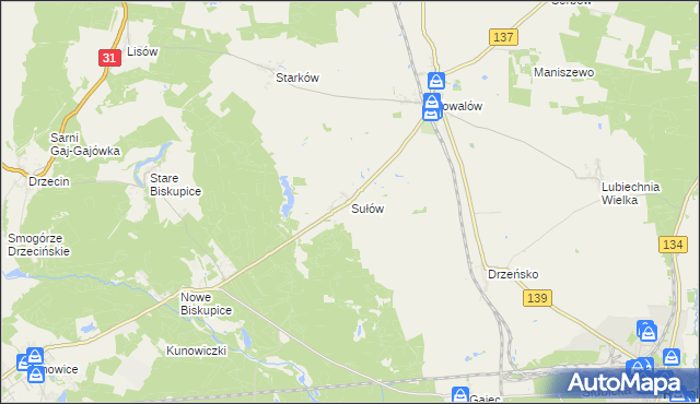 mapa Sułów gmina Rzepin, Sułów gmina Rzepin na mapie Targeo