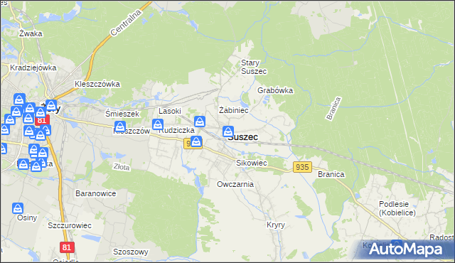 mapa Suszec powiat pszczyński, Suszec powiat pszczyński na mapie Targeo