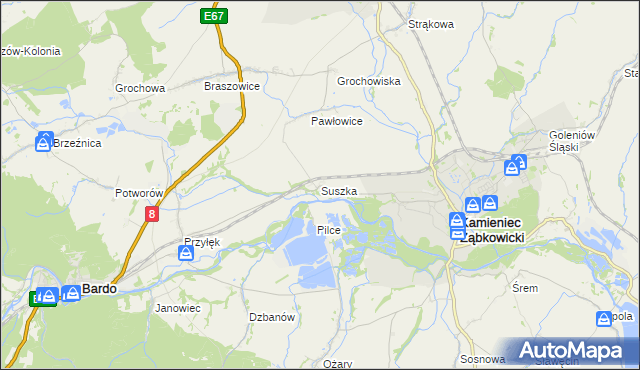 mapa Suszka gmina Kamieniec Ząbkowicki, Suszka gmina Kamieniec Ząbkowicki na mapie Targeo
