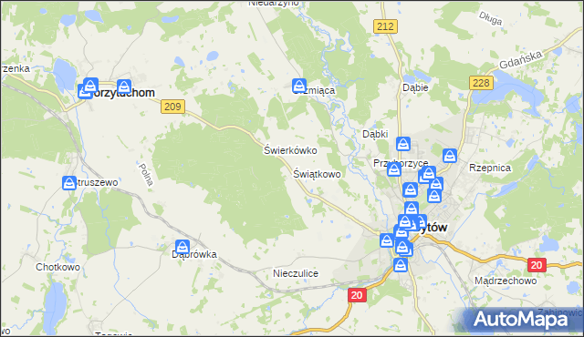 mapa Świątkowo gmina Bytów, Świątkowo gmina Bytów na mapie Targeo