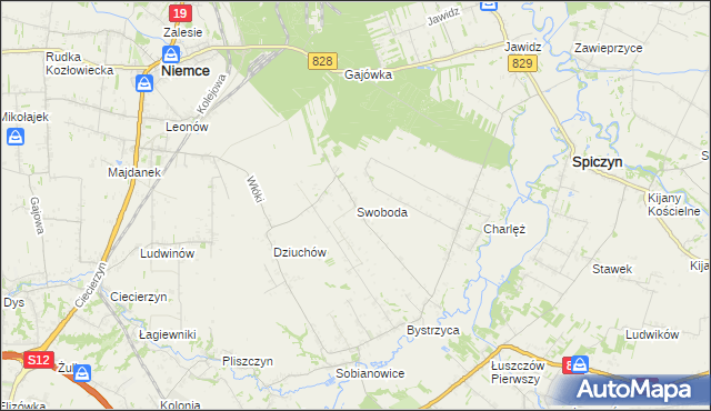 mapa Swoboda gmina Niemce, Swoboda gmina Niemce na mapie Targeo